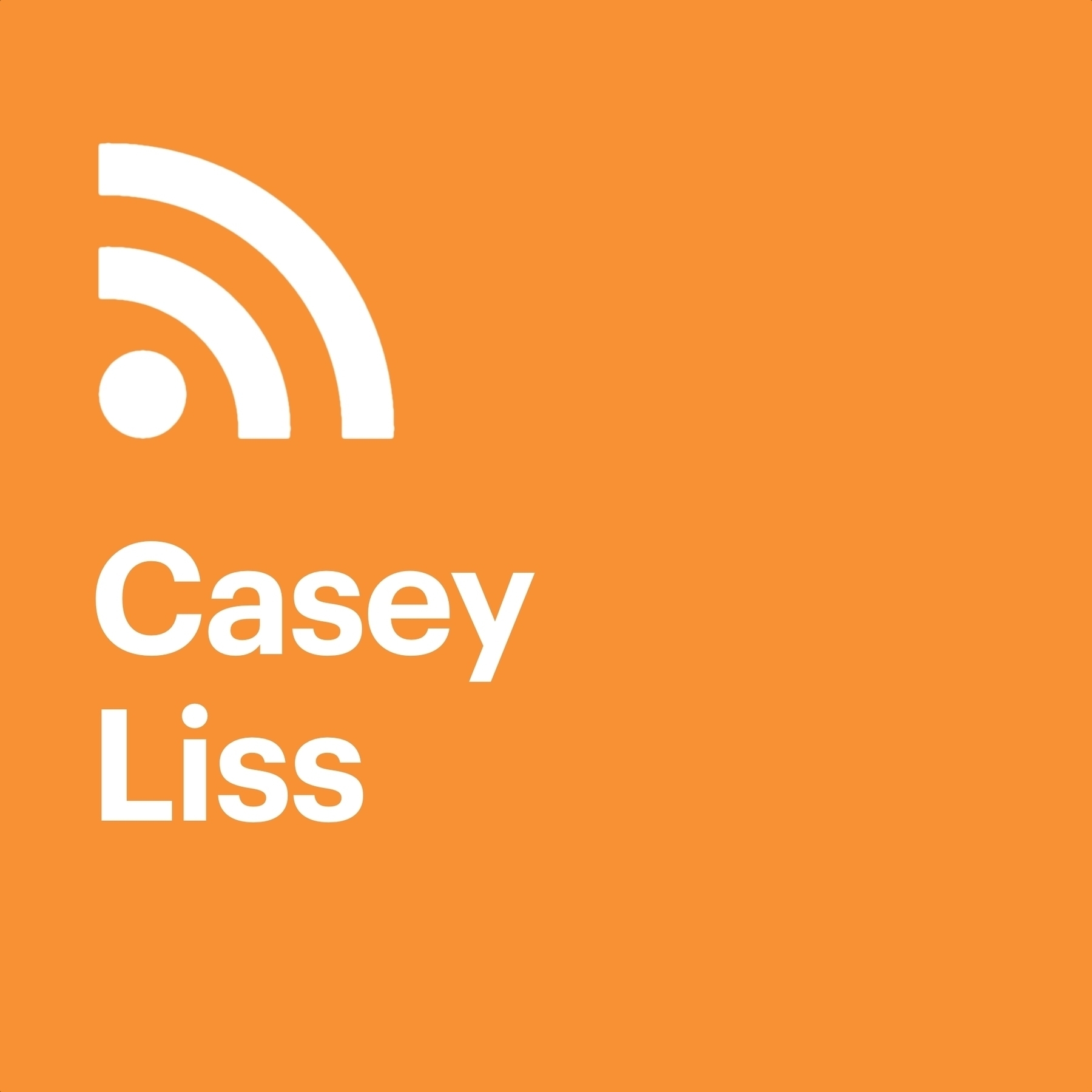 A white RSS icon above the name Casey Liss, both on top of an orange background