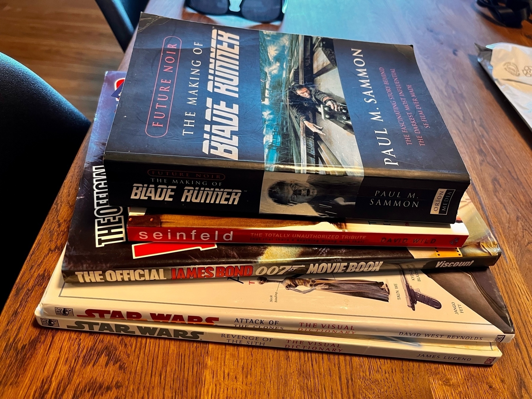 A stack of books on Star Wars, Blade Runner and 007